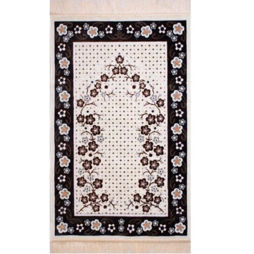 Islamic Padded Velvet Prayer Rug Janamaz Sajadah Floral Cream