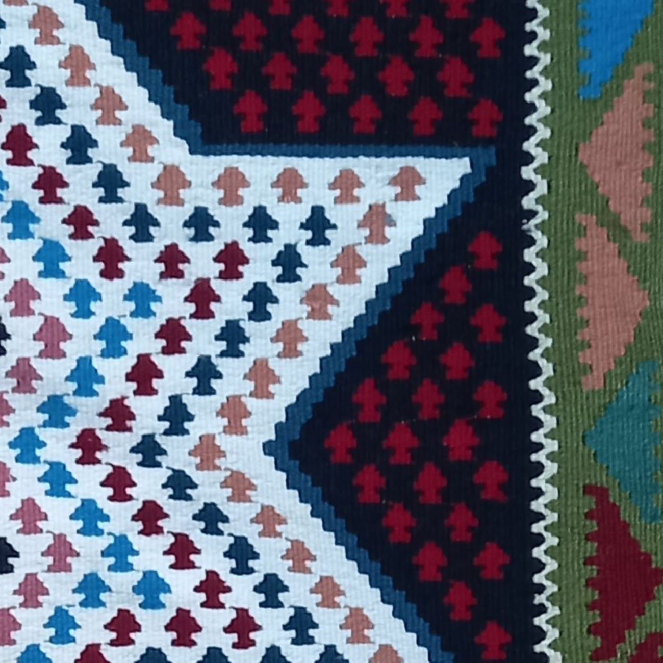 White Geometric Kilim Rug – Handwoven Persian Cotton & Acrylic Blend