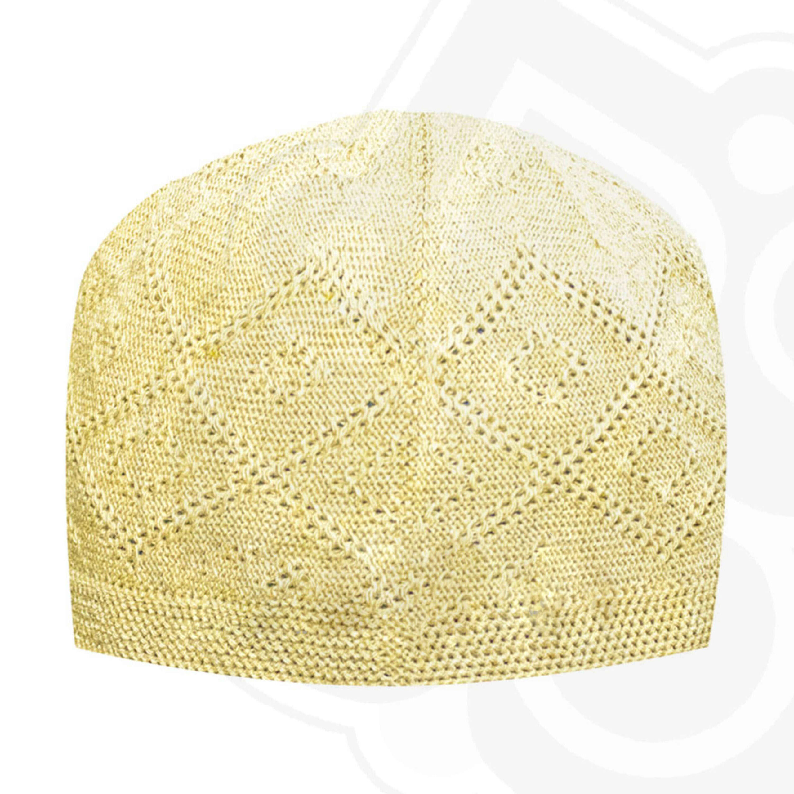 Knitted Turkish Kufi Taqiyah – Muslim Prayer Headwear Hat in Yellow