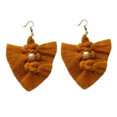 Macrame Tassel Earrings with Leaf Design for Women