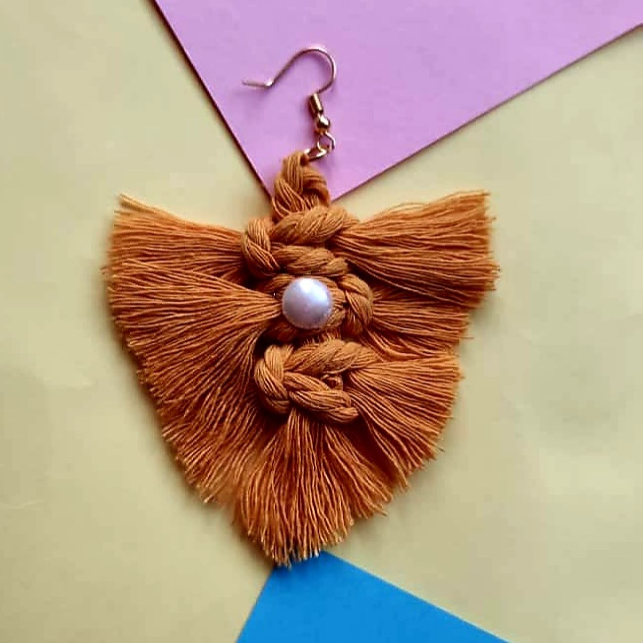 Macrame Tassel Earrings with Leaf Design for Women