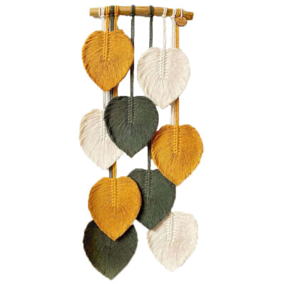 Handmade Cotton Macramé Wall Hanging Tapestry, Boho Colorful Leaf Wall Decor