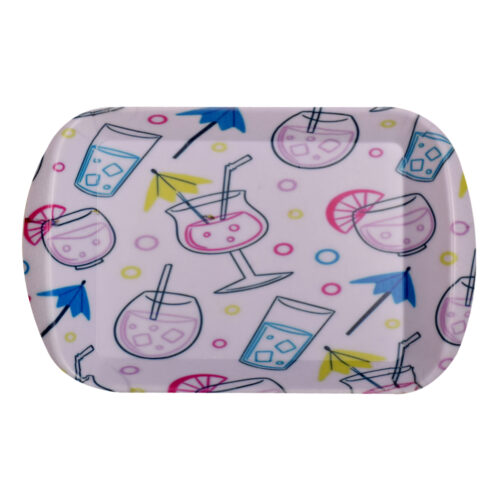 Set of 3 Melamine Serving Trays - Lightweight Summer Drinks Pattern Tray
