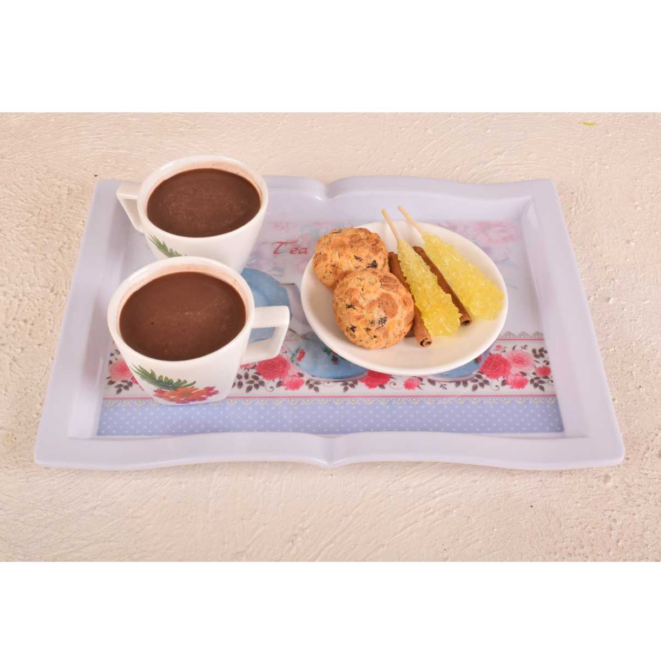 Lightweight Melamine Serving Tray – Rectangular Tea Kettle Pattern Tray