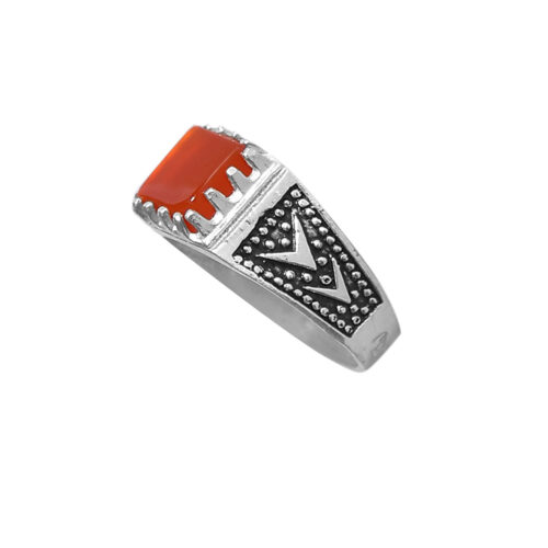 Red Agate Silver Gemstone Ring for Men – ANMS Model, Traditional Persian Design