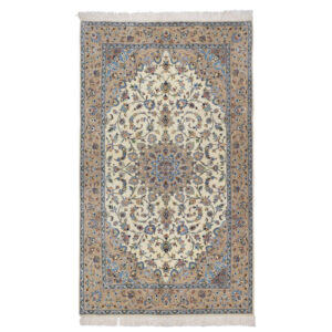Hand-Knotted Persian Yazd Rug (Lachak Toranj Floral Medallion) – Cream Wool