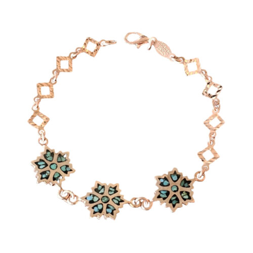 Copper Link Bracelet with Turquoise Floral Design – Traditional Gemstone Jewelry