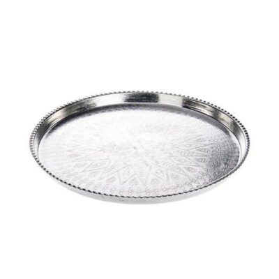 Persian Copper Serving Tray - Traditional Hammered Model Hormized Silver