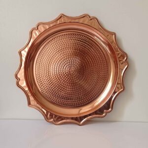 Persian Copper Serving Tray – Traditional Round Hammered Sun Design