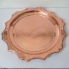 Persian Copper Serving Tray - Traditional Round Hammered Sun Design