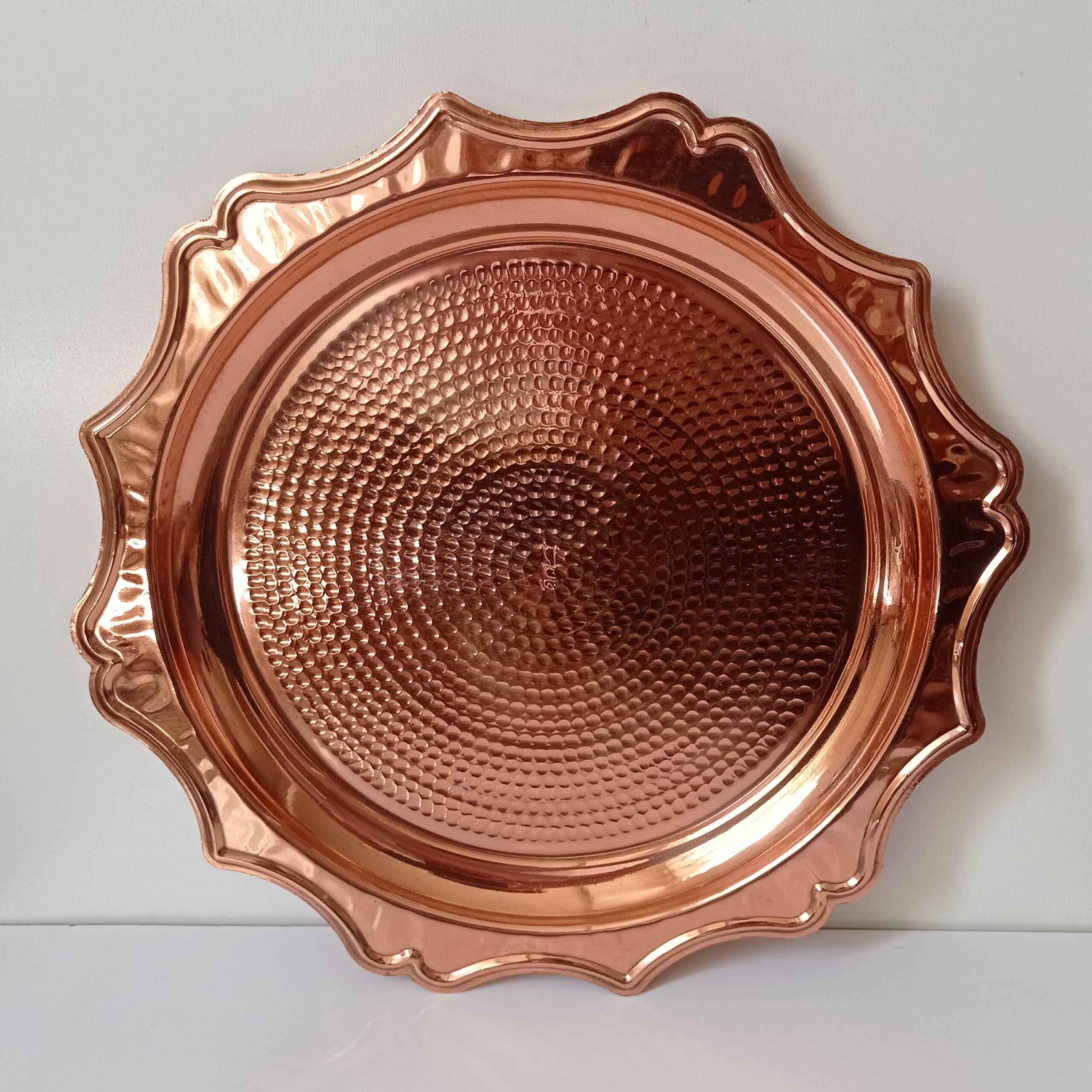 Persian Copper Serving Tray – Traditional Round Hammered Sun Design