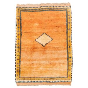 Handwoven Persian Minimalist Gabbeh Rug – Geometric Bordered Orange Wool
