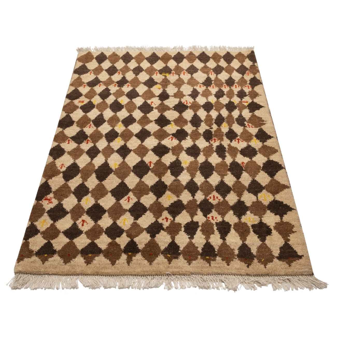 Handwoven Persian Kheshti Gabbeh Rug – Geometric Brown Wool