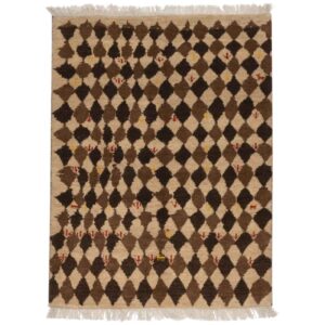 Handwoven Persian Kheshti Gabbeh Rug – Geometric Brown Wool