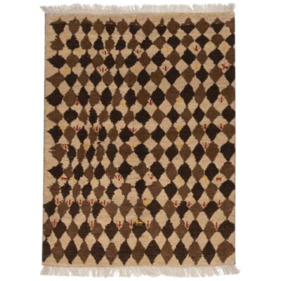 Handwoven Persian Kheshti Gabbeh Rug - Geometric Brown Wool
