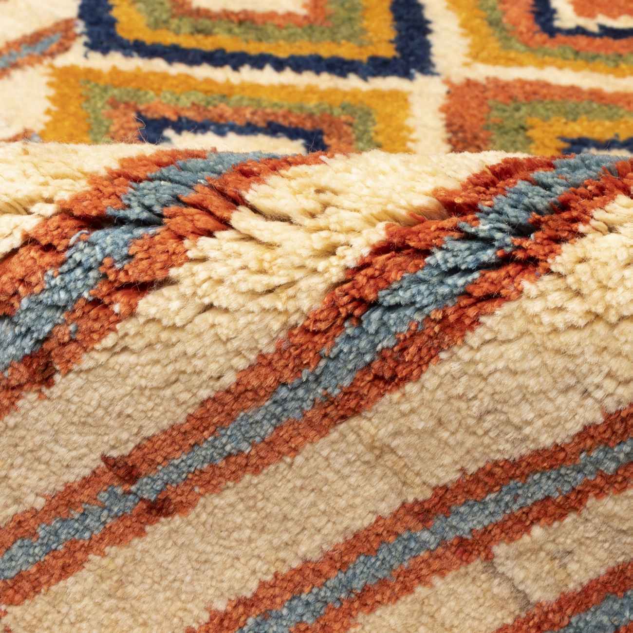 Handwoven Persian Striped Geometric Gabbeh Rug in Cream – Wool