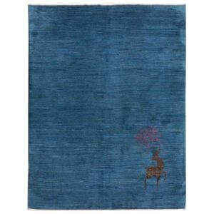 Authentic Handwoven Persian Minimalist Gabbeh Rug – Solid Navy Blue Wool