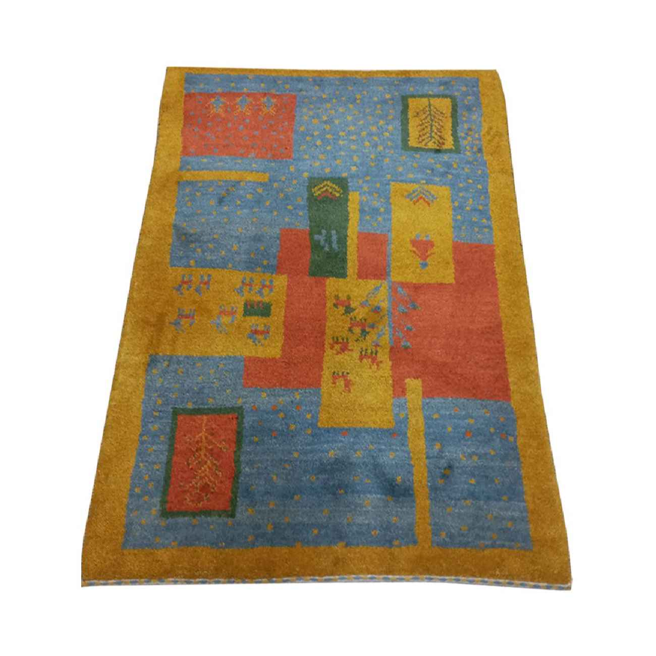 Handwoven Persian Kheshti Gabbeh Rug – Geometric Yellow Wool