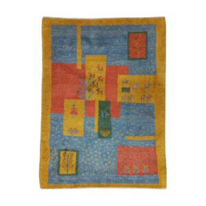 Handwoven Persian Kheshti Gabbeh Rug – Geometric Yellow Wool
