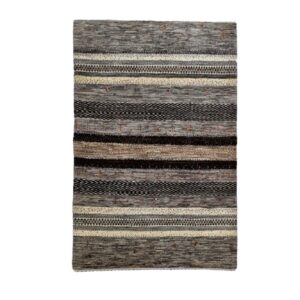 Handwoven Persian Striped Gabbeh Rug in Brown – Wool