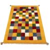 Handwoven Persian Geometric Gabbeh Rug - Checkered Yellow Wool