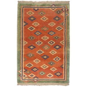 Handwoven Persian Kheshti Gabbeh Rug – Geometric Orange Wool