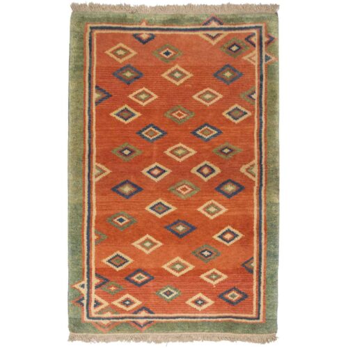 Handwoven Persian Kheshti Gabbeh Rug - Geometric Orange Wool