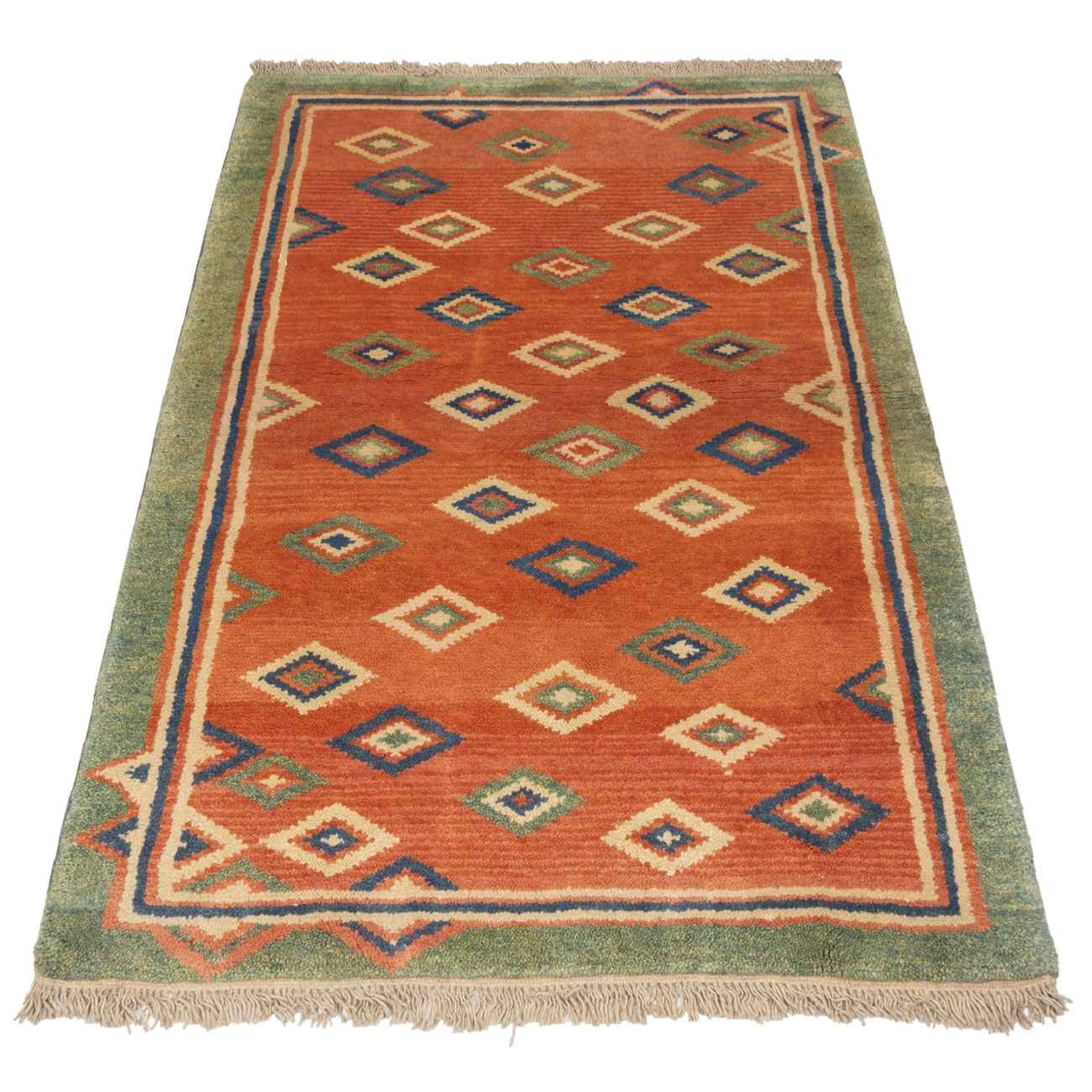 Handwoven Persian Kheshti Gabbeh Rug – Geometric Orange Wool
