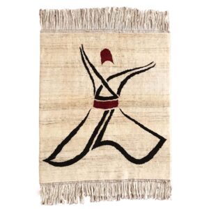 Handwoven Persian Minimalist Gabbeh Rug – Whirling Dervish Design – Cream Wool Blend