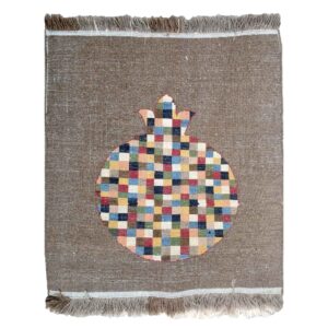 Handwoven Persian Pictorial Gabbeh Rug – Pomegranate Design – Brown Wool