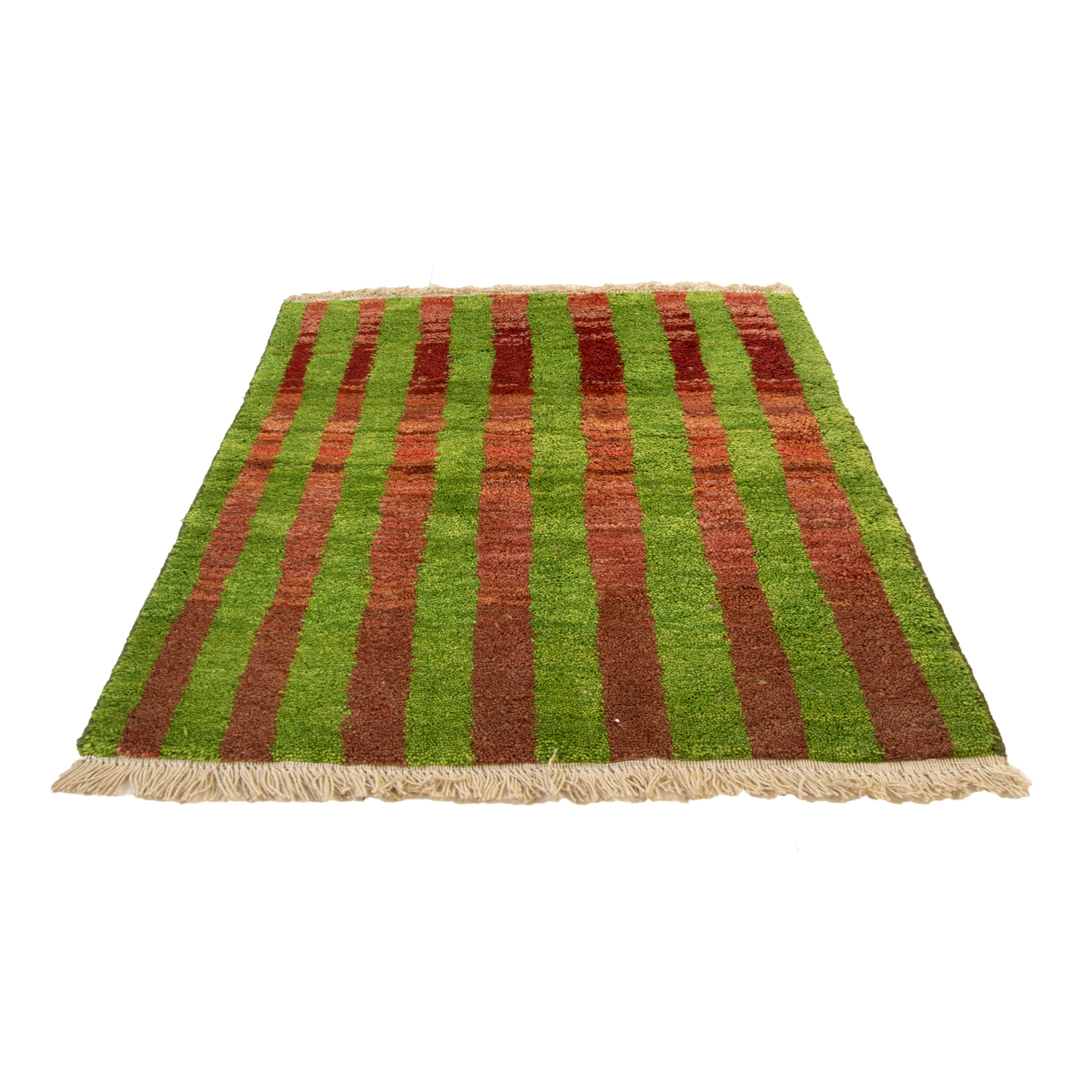 Handwoven Persian Striped Gabbeh Rug in Green – Wool