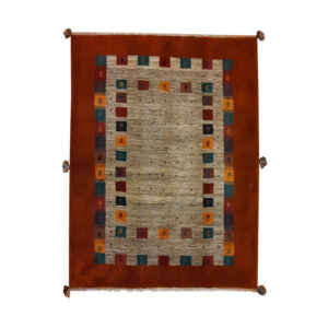 Handwoven Persian Kheshti Gabbeh Rug – Geometric Maroon – Wool Blend