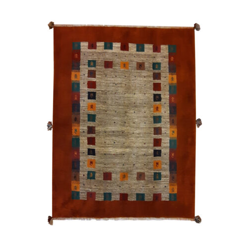 Handwoven Persian Kheshti Gabbeh Rug - Geometric Maroon - Wool Blend
