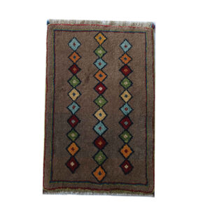 Handwoven Persian Kheshti Gabbeh Rug – Geometric Brown Wool