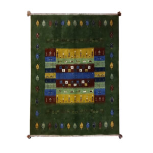 Handwoven Persian Tree of Life Gabbeh Rug in Green – Wool Blend