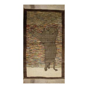 Original Handwoven Persian Lion Motif Gabbeh Rug in Brown – Wool