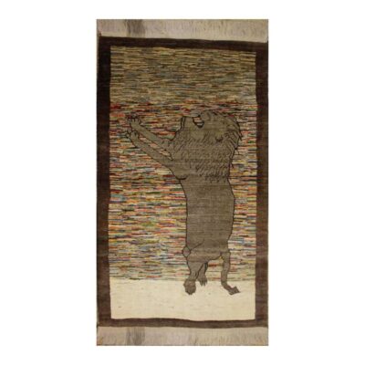 Original Handwoven Persian Lion Motif Gabbeh Rug in Brown - Wool