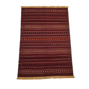 Maroon Striped Kilim Rug from Ghoochan – Handwoven Persian Wool