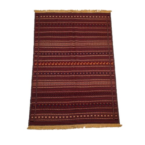 Maroon Striped Kilim Rug from Ghoochan - Handwoven Persian Wool