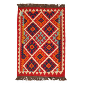 Red Isfahan Qashqai Geometric Kilim Rug – Handwoven Persian Wool