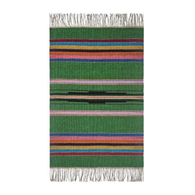 Green Striped Kilim Rug from Lorestan - Handwoven Persian Wool