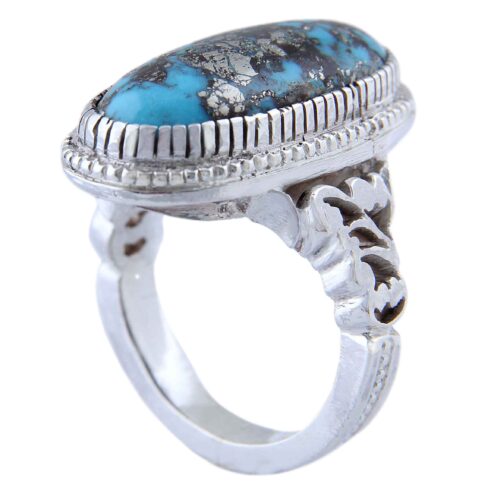 Neyshabur Turquoise Silver Gemstone Ring for Men – Handcrafted Traditional Persian Design