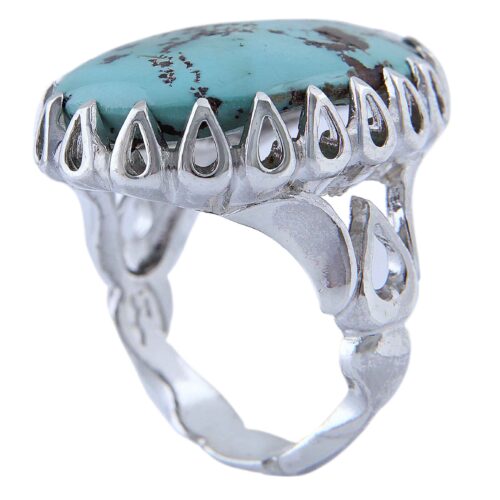 Neyshabur Turquoise Silver Gemstone Ring for Men – Handcrafted AM_4806 Model, Persian Design