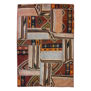 Persian Patchwork Kilim Rug Handwoven Geometric Brown