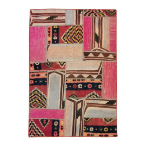 Persian Patchwork Kilim Rug Handwoven Geometric Pink