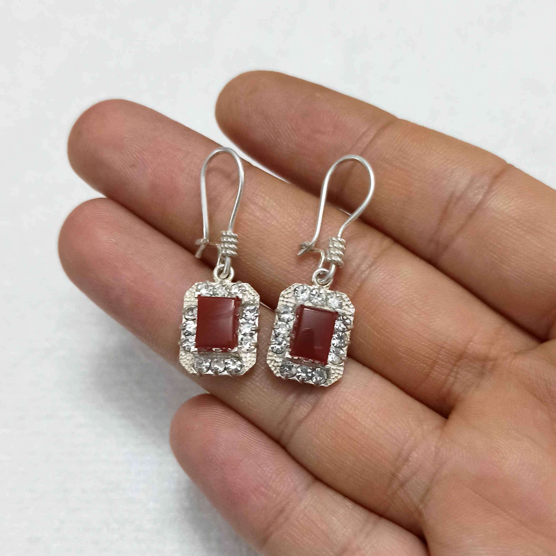 Persian Silver Earrings with Agate Gemstone