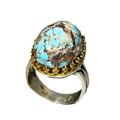 Neyshabur Turquoise Silver Gemstone Ring for Men – Firouz Model, Traditional Persian Design