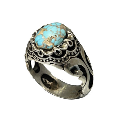Neyshabur Turquoise Silver Gemstone Ring for Men – Negin Model, Traditional Persian Design