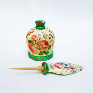 Persian Surma Dani Made of Wood For Keeping Kohl Floral Green (x2)
