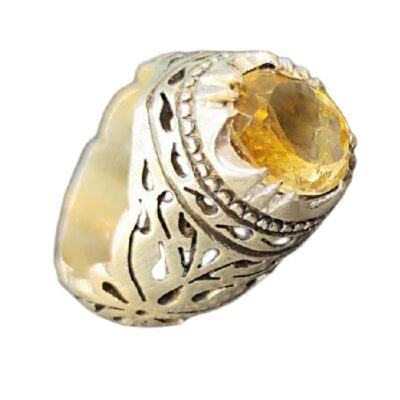 Yellow Citrine Silver Gemstone Ring for Men – Ashk Model, Traditional Persian Design